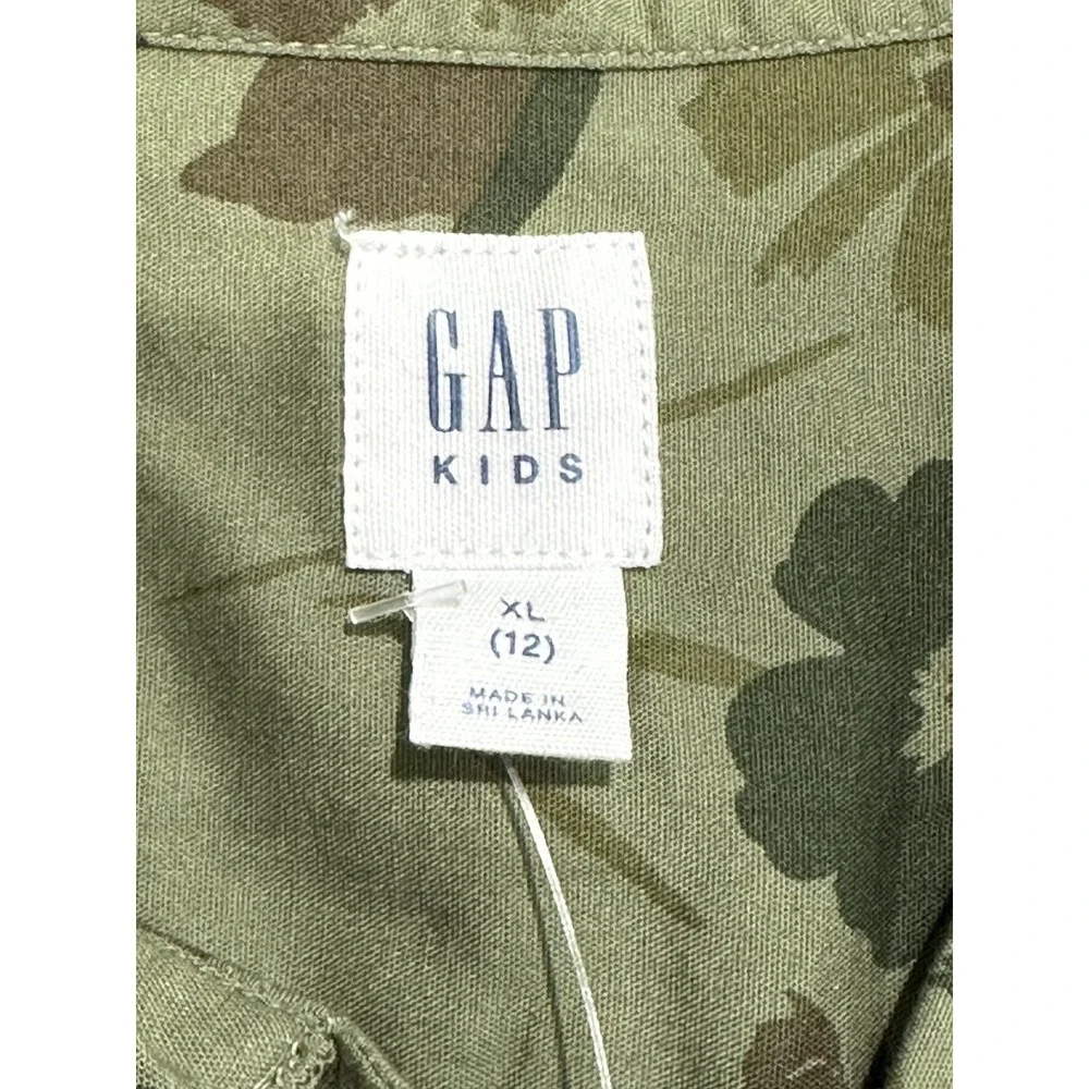 Gap Kids Shirt Boys 12 XL Green Botanical Floral Leaf‎ Print Cotton Short Sleeve